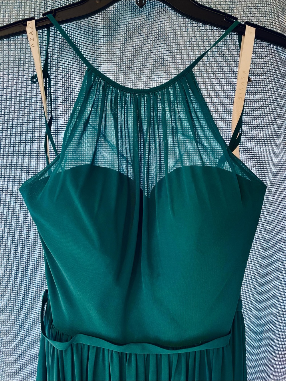Azazie Teal Mesh Yoke Evening Gown